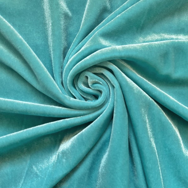 AQUA BLUE VELVET | Stretch velvet | polyester stretch velvet | Fabric by the yard | Bows