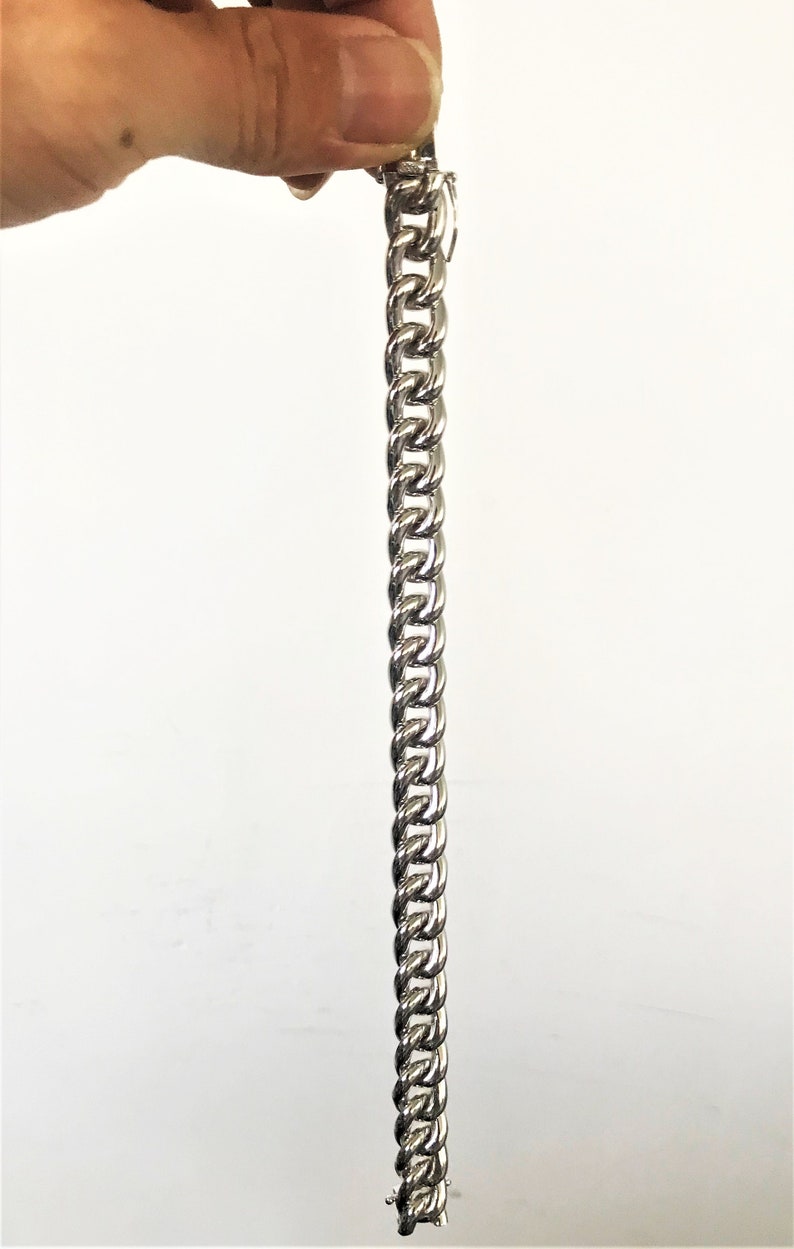 very nice mirror polish and rhodium plating finishing Solid sterling silver big curb bracelet for man