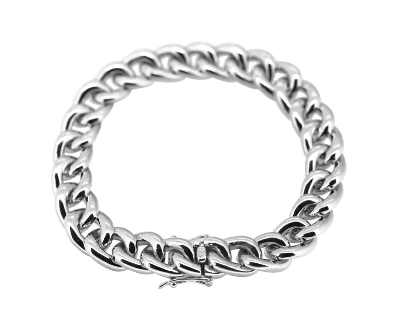 very nice mirror polish and rhodium plating finishing Solid sterling silver big curb bracelet for man