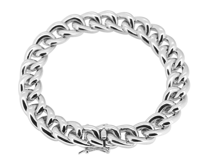 very nice mirror polish and rhodium plating finishing Solid sterling silver big curb bracelet for man