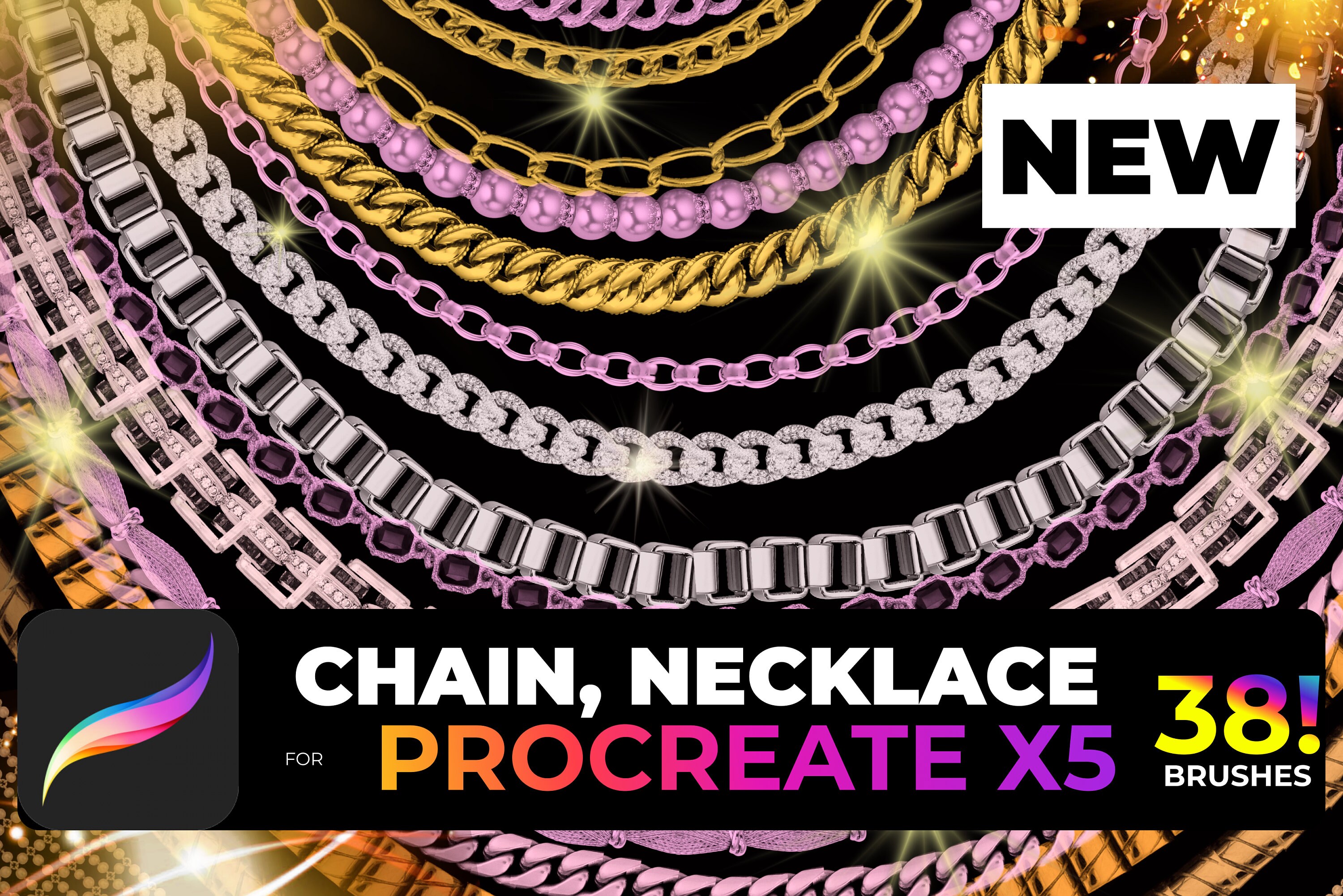38 Chain Necklace PROCREATE X5 Jewelry gold diamonds Etsy