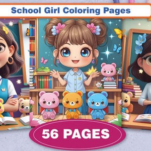 56 School Girls Coloring Pages | Digital Download | Girl Coloring Book | Cute Kawaii girls Coloring | Digital Printable