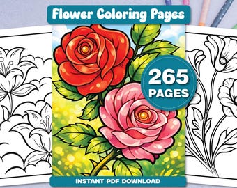 Flower Coloring Pages for Adults, Stress Relief (Instant PDF Download)