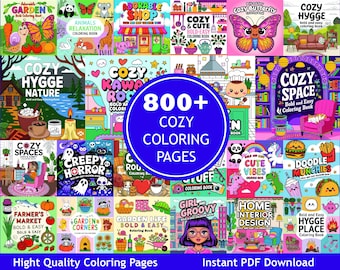 Bold and Easy Coloring Pages Bundle | 800+ Cozy Illustrations (Digital Download)