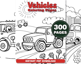 Vehicle Coloring Book – 300 Pages Cars, Trucks, Planes (PDF Download)