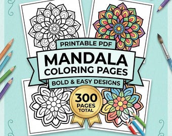 300 Bold Easy Mandala Coloring Pages for Kids and Adults Printable