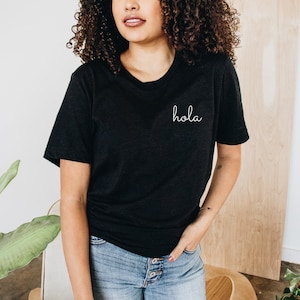 Hola Shirt, Hola Pocket Tee, Spanish Greeting T-Shirt, Pocket Hola, Spanish Tshirt, Spanish Hello T Shirt, Hello Spanish, Hola Top, Travel T