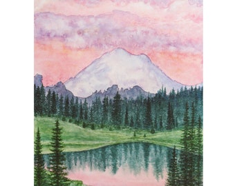 Mount Rainier Painting Original Art National Park Landscape Painting Original Watercolor Mount Rainier Wall Art 10x13" by NatashaSiberiaArt