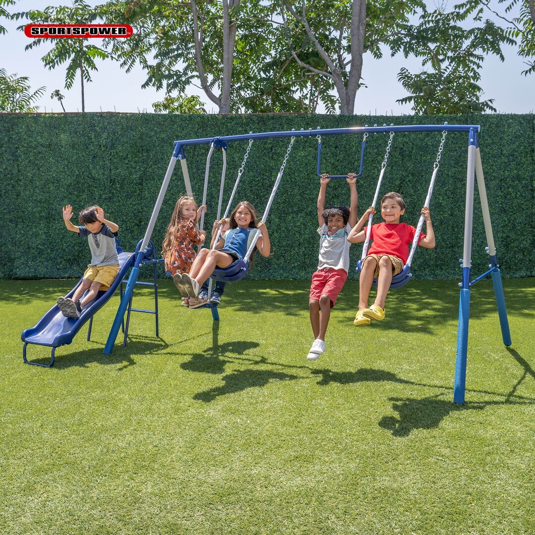 Arcadia Metal Swing Set With 5ft Slide Trapeze 2 Person Etsy