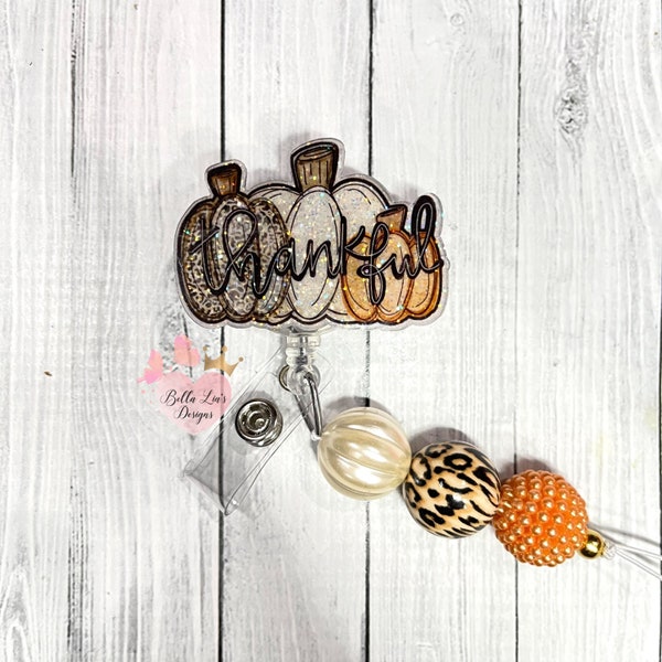 Thankful Leopard Pumpkin Badge Reel, Fall Badge Reels, Thanksgiving Badge Reel, Cute Fall Badge Holders, Nurse Reel, Sunflower Badge