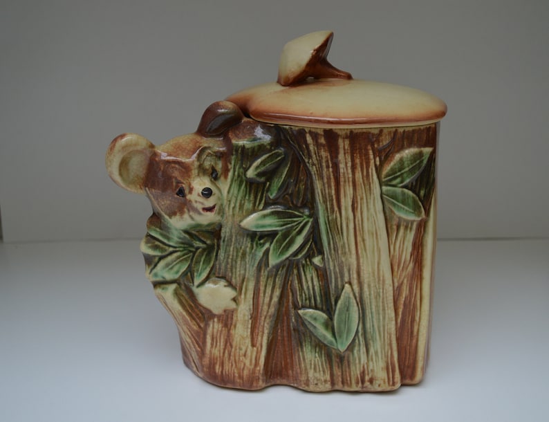 Vintage Mccoy Honey Bear on a Bamboo Tree Cookie Jar, Green, Brown