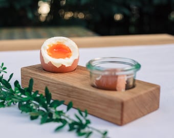 Egg cup solid oak wood with small mason jar, handmade, simple, minimalist, noble, Easter gift, Mother's Day, Father's Day