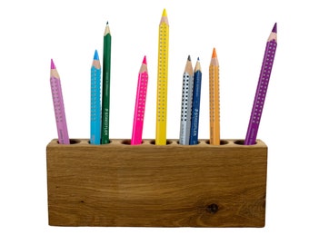 Pen holder made of solid oak wood, simple, wooden pen box, order, desk, children's room, school gift