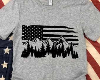 Distressed American Flag SVG: Mountains & Pine Trees (Digital Files)