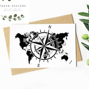 Kompass Weltkarte SVG, Camping SVG, Reise SVG, Abenteuer svg, Kompass dESIGN, Wanderlust svg, Kompass Rose svg Png Dxf Pdf Instant Download