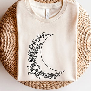 Crescent Moon Flowers Svg, Wildflowers Svg Cut file, Floral Moon Svg Design, Moon with Wildflowers Svg Png Dxf Eps Files Instant Download