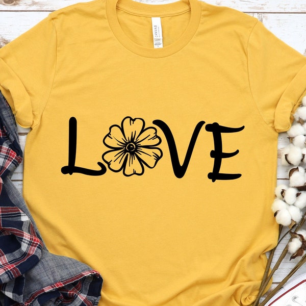 Love Flower Shirt Svg, Love Svg Design, Love Svg Files for Cricut, Sunflower Svg File, Summer Shirt Design Svg Png Dxf Files Instant Dowload