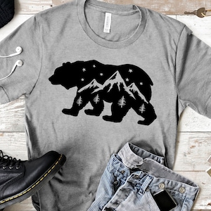 Bear SVG PNG DXF Files Instant Download, Nature Svg, Mountains Svg, Pine Tree Svg, Bear Silhouette Svg, Woodland Svg Design, Adventure Svg
