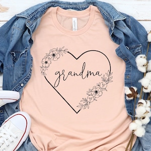 Abuela Corazón Svg, Abuela Floral Camisa Svg Diseño, Abuela Flores Corazón Svg, Corona De Corazón Floral Svg Png Dxf Eps Archivos Descarga Digital