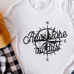 Adventure Awaits Compass SVG: Camping Shirt Design (Digital Download)