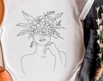 Floral Woman Line Art Svg: Trendy Shirt Design (Digital Download)
