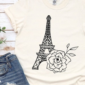 Eiffel Tower Rose Svg, Floral Eiffel Tower Svg, Paris Svg, Floral Svg Files, Eiffel Tower with Flower Svg Png Dxf Eps Files Instant Download