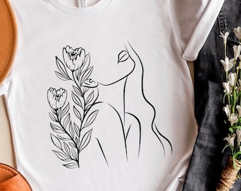Floral Woman Line Art SVG: Flower Shirt Design (Digital Download)
