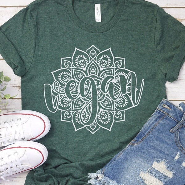 Vegan Shirt Svg, Vegetarian Svg, Vegan Png, Mandala Svg, Plant Based Svg, Powered By Plants Svg Png Eps Dxf Pdf Files Instant Download