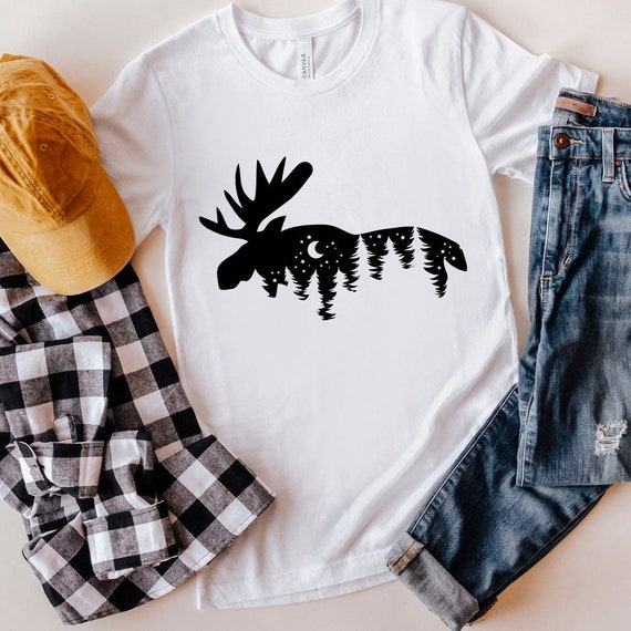 Moose Silhouette SVG: Mountains, Pine Trees, Stars (Digital Download)