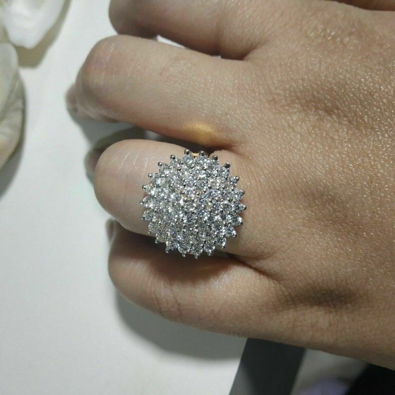 HUGE 3.0 CARAT DIAMOND CLUSTER 14K YELLOW GOLD COCKTAIL RING OVER 925 SILVER