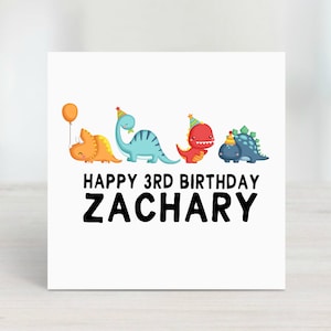 Carte d'anniversaire personnalisée pour garçon ou fille | carte dinosaure | 3ème carte d'anniversaire | 3e carte d'anniversaire