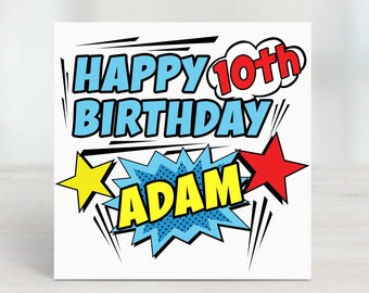 Comic Book 10th Birthday Card | Personalised 10th Birthday Card