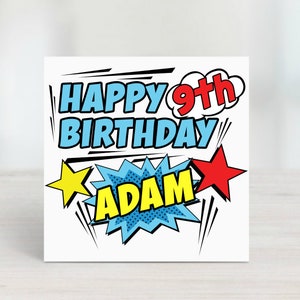 9e anniversaire de bande dessinée | Carte personnalisée 9e anniversaire