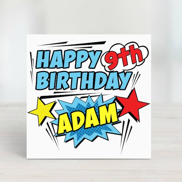 Comic Book 9th Birthday Card | Personalised 9th Birthday Card