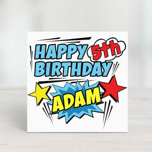 5ème carte d'anniversaire de bande dessinée | Carte personnalisée 5e anniversaire