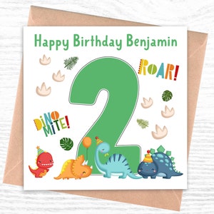 Carte d'anniversaire personnalisée 2e dinosaure pour garçon ou fille | carte dinosaure | 2ème carte d'anniversaire | 2e carte d'anniversaire