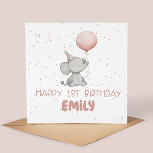 Carte d'anniversaire personnalisée pour fille | Jolie carte d'anniversaire éléphant