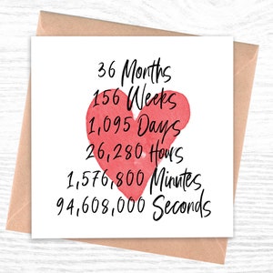 3rd Anniversary Card | Three Years Down, Red Heart Design