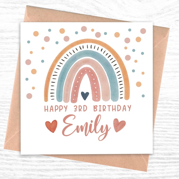 Personalised 3rd Birthday Card Rainbow | 3rd Birthday Card | Rainbow Birthday Card