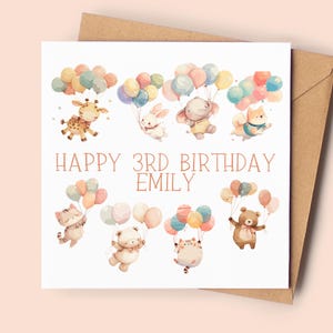 Carte du 3e anniversaire personnalisée Ballons animaux | Carte 3e anniversaire