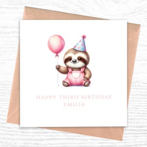3ème carte d'anniversaire personnalisée | Carte pour 3e anniversaire de paresseux mignon