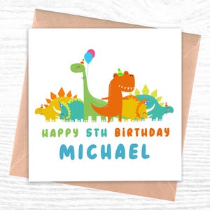 d'anniversaire personnalisée pour garçon ou fille | carte dinosaure | 5ème carte d'anniversaire | 5e carte d'anniversaire