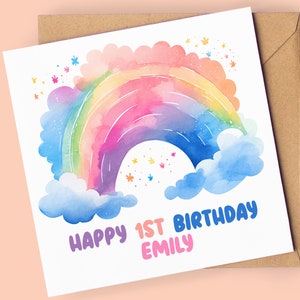 Carte d'anniversaire personnalisée arc-en-ciel | Carte 1er anniversaire | Carte d'anniversaire arc-en-ciel