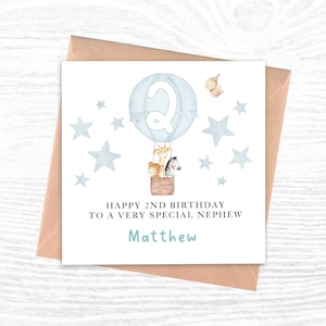 Carte d'anniversaire personnalisée pour garçon, neveu, petit-fils, fils, étoiles de montgolfière