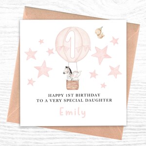Carte d'anniversaire personnalisée pour fille, petite-fille, nièce, fille, étoiles de montgolfière