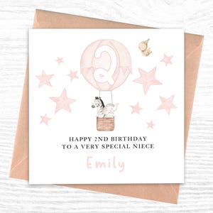 Carte d'anniversaire personnalisée pour fille, petite-fille, nièce, fille, étoiles de montgolfière