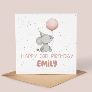 Carte d'anniversaire personnalisée pour fille | Jolie carte d'anniversaire éléphant