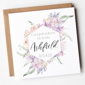 Carte de mariage personnalisée pour jeunes mariés | Carte de mariage florale | Monsieur et Madame | Je viens de me marier | Carte de félicitations