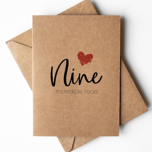 Carte du 9e anniversaire pour lui imprimée sur carte Kraft | 9 années incroyables