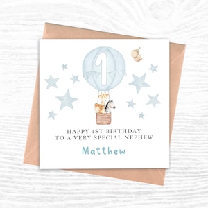 Carte d'anniversaire personnalisée pour garçon, neveu, petit-fils, fils, étoiles de montgolfière